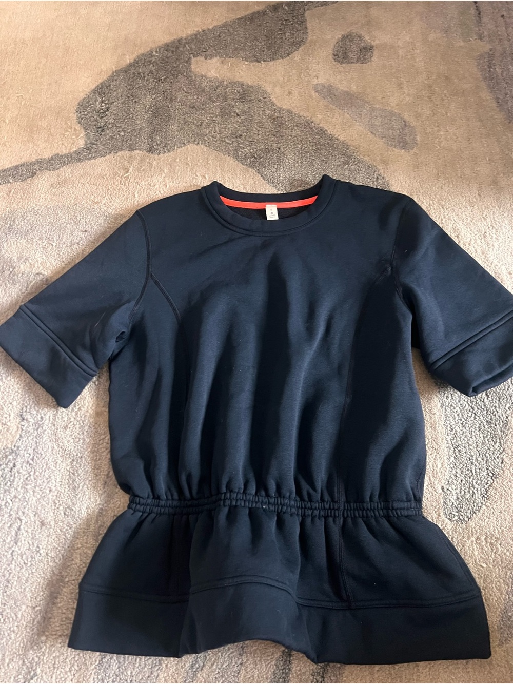 lululemon athletica Black Short-Sleeve Peplum Sweatshirt with Red Neck Detail